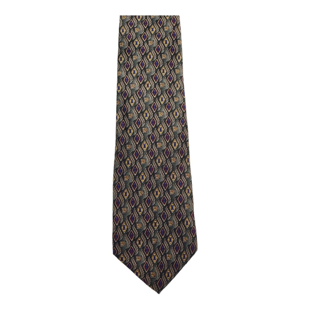 Van Heusen Geometric Pattern Green 100% Silk Necktie